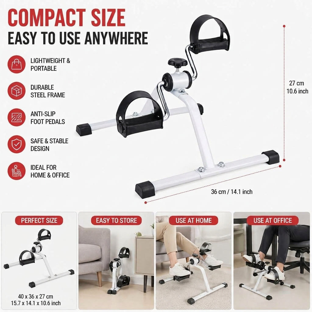 Mini Cycle Pedal Exerciser Machine – Portable Under Desk Exercise Bike for Leg & Arm Workout, Seniors Physiotherapy & Home Fitness